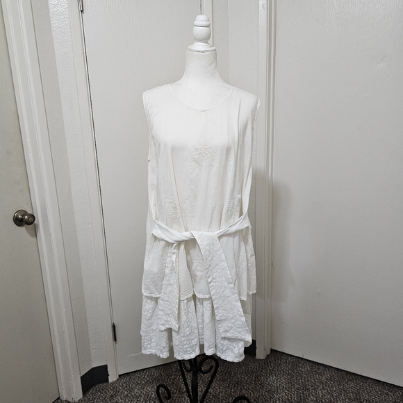 Papy Boez Boho Lagen Look Dress Cotton Off White Embroidered Lace Detail M/L - Picture 2 of 16